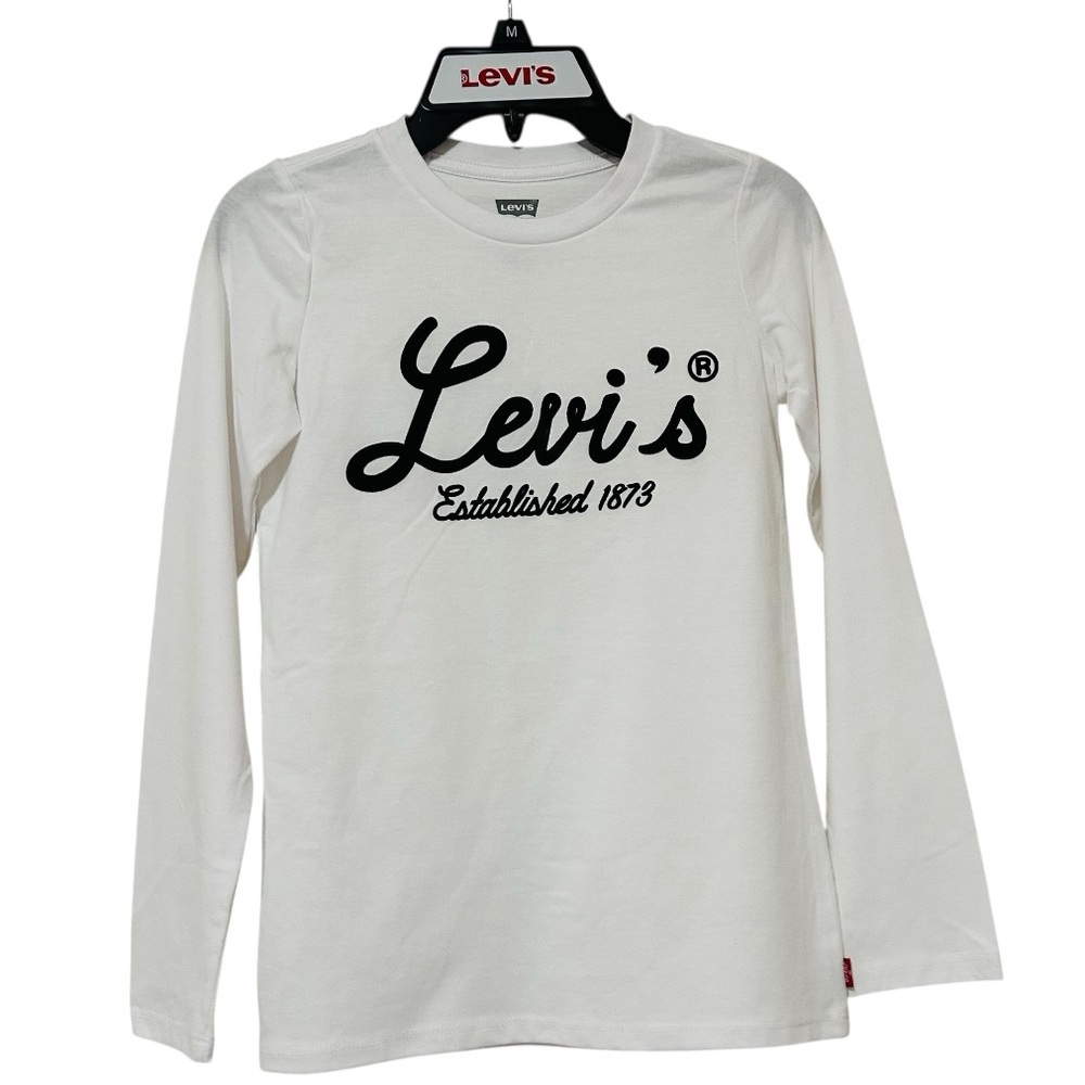 Levi's White Long Sleeve Tee Classic Crew Neck black Levi's logo size M-NEW-Kids